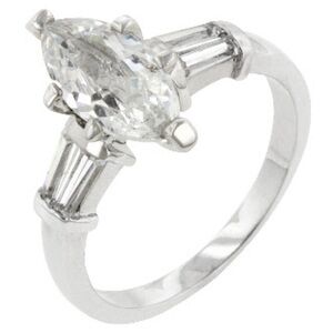 1.5ct Marquise baguette cut channel set CZ engagement wedding ring silver